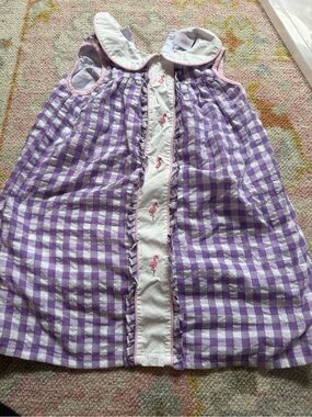 Stitchy Fish Purple gingham flamingo dress